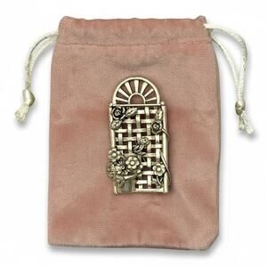 Vintage Danecraft Flower Garden Trellis Gate Brooch Pin Signed Silver Tone